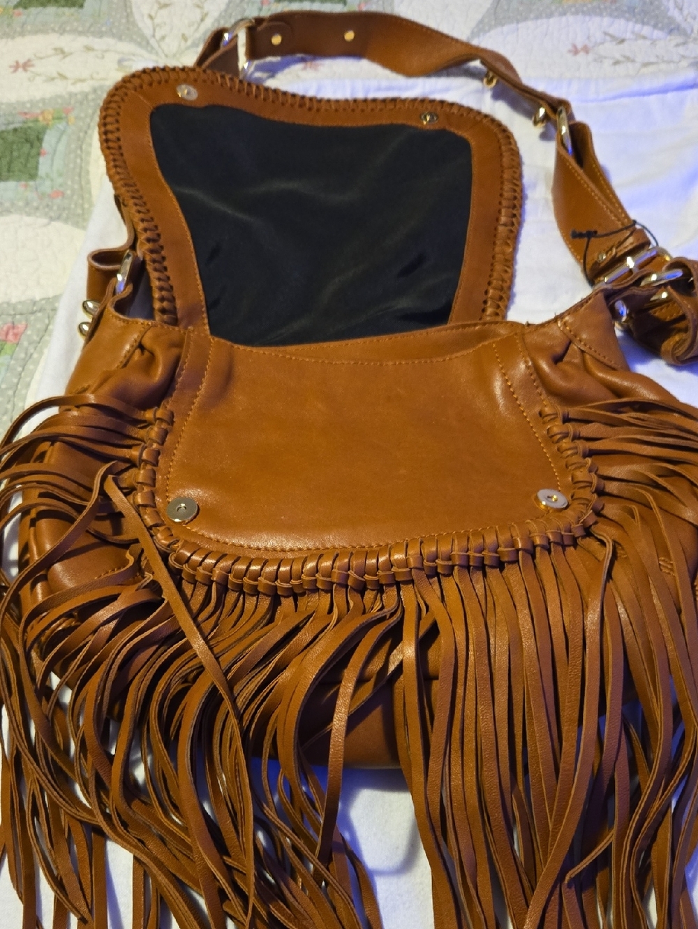 CC Skye Fringe Leather Crossbody Shoulder Bag - Tan - Picture 3 of 8